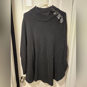 New York & Company Black Oversized Soft Cowl Neck Poncho, Size L/XL
